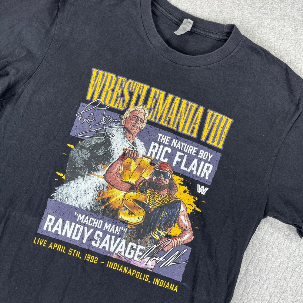 WWE T-Shirt Men M Black WrestleMania VIII Ric Flair Randy Savage Graphic 1992